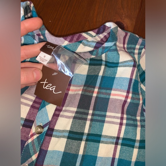 Tea Collection “Cosmic Purple” Flannel Plaid Dress size 8 - Picture 2 of 4